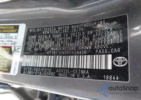 2014 Toyota Camry Le from USA, damaged, VIN 4T1BF1FK5EU458456